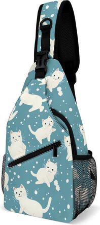 Generic Cute White Cats Unisex Shoulder Bags Casual Crossbody Chest Bag Sling Backpack for Hiking Cycling Travel