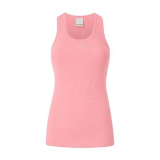 Pinko Sleeveless Tops, female, Pink, Size: XS Ribbed Cotton Tank Top
