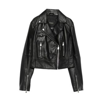 Pinko Leather Jackets, female, Black, Size: S New Sensibile Biker Jacket
