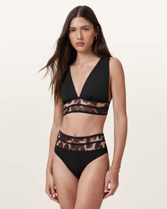 AllSaints Xalia Mesh Leopard Print Bikini Top
