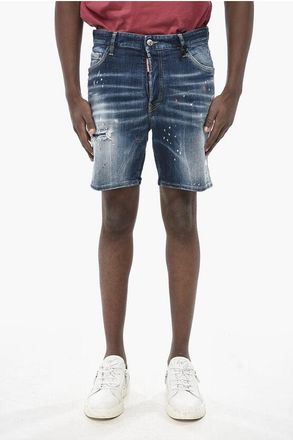 Dsquared2 Denim Delav&egrave; Shorts with Splatter Effect size 44