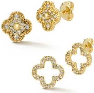 Glaze Jewelry Set of 2 Cubic Zirconia Clover Stud Earrings in Gold at Nordstrom Rack