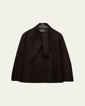 Prada Suede Single-Breasted Coat With Scarf