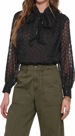Heartloom Rainne Jacquard Bow Neck Tie Top In Black