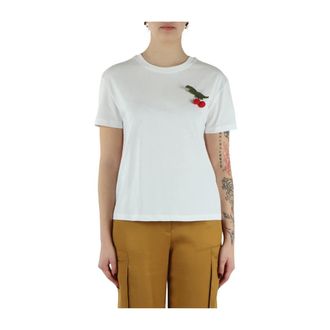 Twinset T-Shirts, female, White, Size: XS Jersey T-Shirt with Detachable Cherry Brooch
