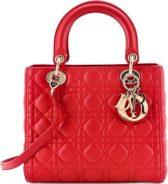 Dior Borsa a tracolla Lady Dior media in pelle di agnello trapuntata con motivo Cannage - Rosso