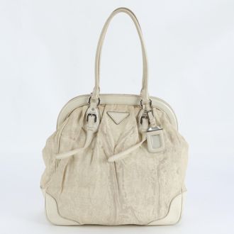 Prada Beige Leather Handbag Shoulder Bag Tote Bag (Pre-Owned)