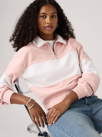 Levi's Graphic Banks Quarter Zip Sweatshirt - Womens - M - Pink / Peachskin