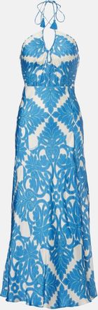 Poupette St Barth Abito lungo Stella in raso con stampa