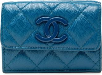 Chanel Matelasse Blue Grained Calfskin Wallet (Tri-Fold) (Pre-Owned)