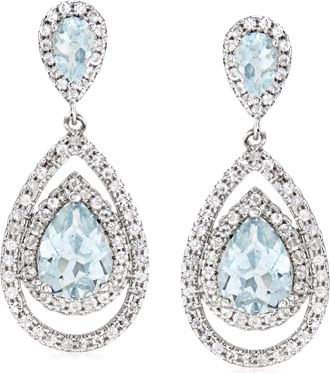 Ross-Simons Aquamarine and White Topaz Pear-Shaped Drop Earrings in Sterling Silver