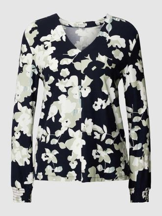 Tom Tailor Longsleeve mit floralem Muster und V-Ausschnitt in Marine, Größe XS