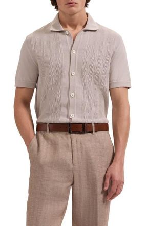 Bugatchi Short Sleeve Cardigan in Limestone at Nordstrom, Size Xxx-Large