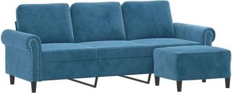 vidaXL Vidaxl - Sof&aacute; De 3 Plazas Con Taburete De Terciopelo Azul 180 Cm