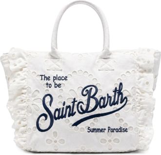 MC2 Saint Barth White Floral Eyelet Embroidered Tote Bag
