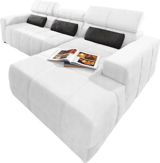 Domo Collection Ecksofa »Brandon grosse Ausführung B/T/H: 289/177/80 cm, auch in Leder und Cord« mit Kopfteilverstellung, wahlweise Sitztiefenverstellung, L-Form