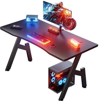 OEM Escritorio Gaming - Hlonone - Modelo Ergon&oacute;mico - 120 X 60 Cm - Fibra De Carbono - Negro