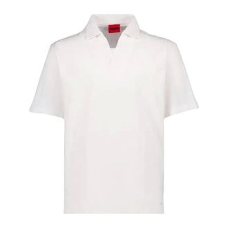 HUGO BOSS Hugo, Polo Shirts, male, White, Size: L Cotton Polo Shirt with Logo
