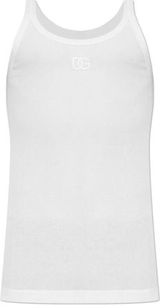 Dolce & Gabbana Tops, Heren, Wit, L, Katoen, Geribbelde mouwloze t-shirt