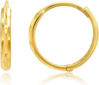 MAX + STONE Solid 10k Yellow Gold Hoop Earrings with Hidden Hinged Back 15 mm (0.59 inches)