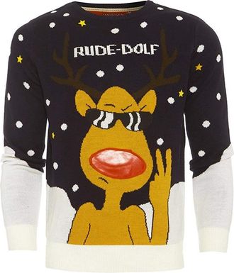 SS7 New Mens Rudolph Rude Dolf Christmas Jumper Sizes S M L XL (2XL, Navy/Off White)