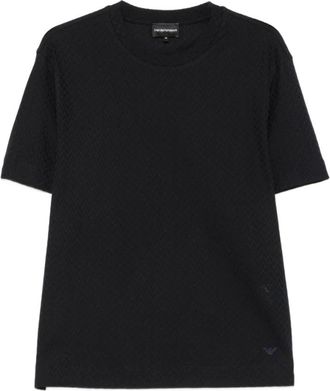 Emporio Armani Tops, Heren, Blauw, M, Katoen, Chevron Knit Crew Neck T-shirt