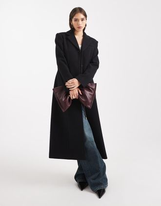 Asos Cappotto elegante taglio lungo blu navy stretto in vita