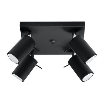 Wonderlamp Plaf&oacute;n de techo cuadrado con 4 focos orientables negro