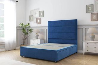 Sloomy Texas Plush Divan Bed Base No Drawers - 26 Headboard in Navy | Size: Super King