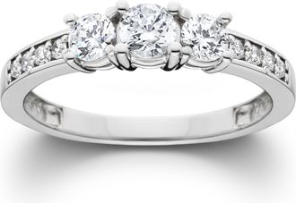 Pompeii3 1Ct Diamond Lab Grown 3-Stone Engagement Ring White Yellow Rose Gold or Platinum