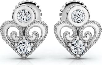 Pompeii3 Vintage Diamond Heart Studs Petite 14k White Gold