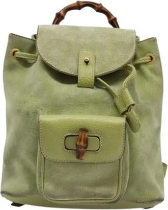 Gucci Pre-owned Bamboo Rugzak - Dames - Vintage Rugzakken - Groen - ONE Size - Leer - Vintage
