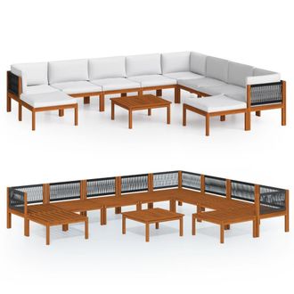 vidaXL Conjunto De Jard&iacute;n De 11 Piezas Con Cojines, Madera Color Crema, Acacia Y Cuerda Vidaxl