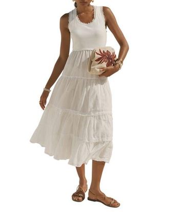 Mint Velvet Crochet Trim Tiered Midi Dress in Ivory at Nordstrom, Size X-Small