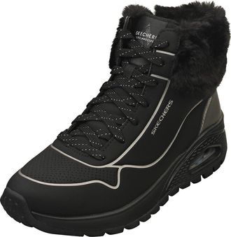 Skechers Womens Uno Rugged Fall Shimmer Ankle Boot, Black Durabuck/Metallic Duraleather/Faux Fur, 5 UK