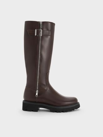 Charles & Keith Lyndon Buckled Side-Zip Knee-High Boots