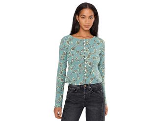 Free People Tilly Long Sleeve - Print Womens Clothing Mineral Blue Combo : SM (Womens 4-6), Cotton