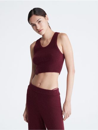 Calvin Klein Womens Sweater Lounge Plush Tank Top - Red - XS