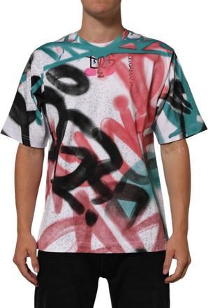 Dolce & Gabbana Mens White Graffiti Crew Neck Short Sleeves T-Shirt Cotton