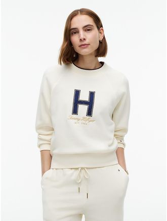 Tommy Hilfiger Womens Plaid H-Logo Sweatshirt - Rich Cream - XXL