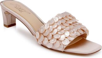 Badgley Mischka Pacific Block Heel Sandal in Dark Nude Satin at Nordstrom, Size 8.5