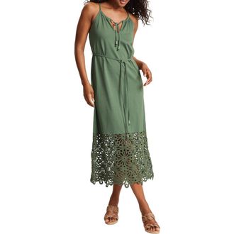 Tommy Bahama Islandscape Tie Waist Sleeveless Midi Dress in Dark Jade at Nordstrom, Size X-Large