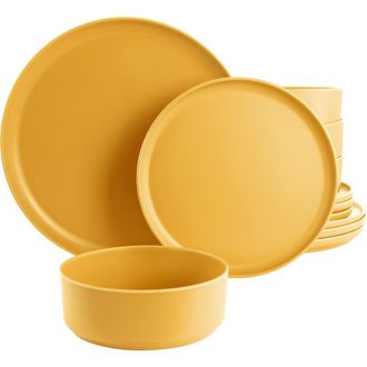 Gibson Home Canyon Crest 12 Piece Round Melamine Dinnerware Set in Yellow at Nordstrom