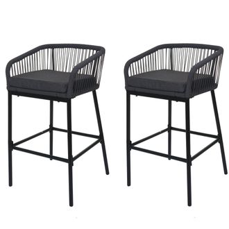 Hhg Juego De 2 Taburetes De Bar De Cuerda Hhg-994, Taburete De Mostrador, Coj&iacute;n De Asiento De Exterior De Cuerda De Metal, Antracita, Coj&iacute;n Gris Oscuro