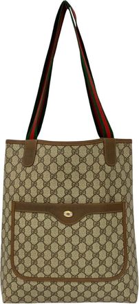 Gucci Brown Green Red Color Gg Leather Leather Pvc Handbag Tote Bag (Pre-Owned)