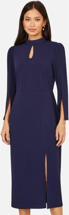 Yumi Mock Neck Keyhole Tailored Midi Dress in Navy at Nordstrom, Size 12