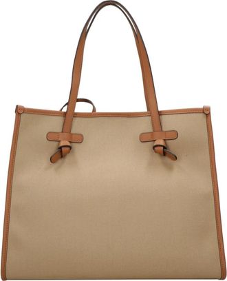 Gianni Chiarini Canvas en leren handtas - Dames - Shoppers - Bruin - ONE Size - Leer - Tassen