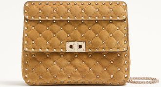 Valentino Garavani Valentino Garavani Rockstud Spike Medium Suede Bag Woman HAVANA BEIGE UNI