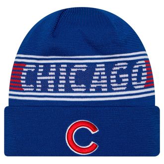 New Era Unisex-Adult MLB Authentic Collection Primary Logo Wordmark Cuffed Beanie Cold Weather Knit Hat, Chicago Cubs - Blue, One size