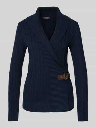 Lauren Ralph Lauren Strickjacke mit Zopfmuster Modell DONATO in Marine, Gr&ouml;&szlig;e XS